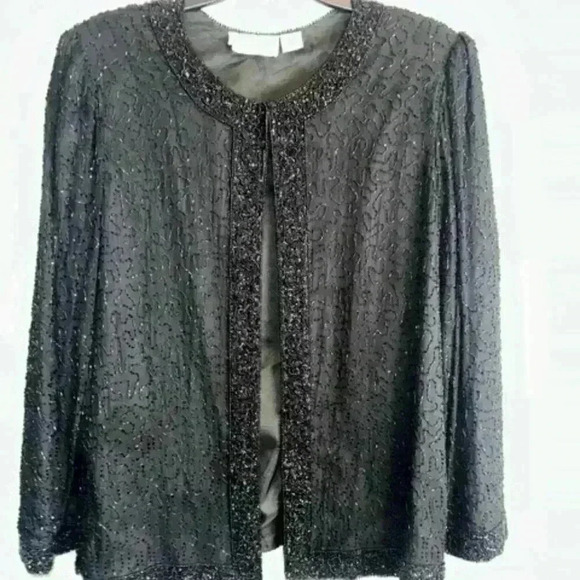 Laurence Kazar Jackets & Blazers - Vintage Laurence Silk‎ Beaded Jacket